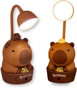 Luminária de Mesa Capivara Infantil com Apontador de Lápis – Luz Noturna para Estudo e Decoração – Recarregável via USB – Quarto de Criança - Presente Criativo e Decorativo