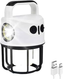 Lampião LED 2 em 1 Lâmpada para Acampamento Luminária e Lanterna de Mão Recarregável USB Iluminação Camping Barraca Pesca Trilhas Multiuso Acampamento Pesca Trilhas Manutenção Emergências Portátil