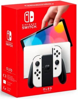 Nintendo, Console, Nintendo Switch OLED, Nacional, Portátil e Doméstico, Tela de 7 Polegadas, Bateria de até 9 Horas, 64GB de Armazenamento, Porta LAN Integrada, Áudio Aprimorado, Inclui Joy-Con com Suporte e Alças, Branco