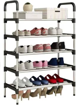 Sapateira Organizadora 5 Andares, Prateleira Multiuso, Estante Hall de Entrada, para Sapatos, Livros, Brinquedos e Acessórios, Preta
