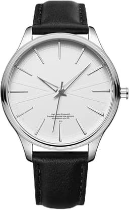 Relógio Masculino Análogico Cor Prata Com Pulseira de Couro Preta Resistente À Água Moderno De Luxo Social 43mm Quartzo Casual Importado Resistente