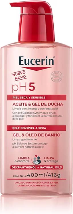 Eucerin PH5 Gel e Óleo de Banho 400ml - Limpa gentilmente e protege a barreira natural da pele
