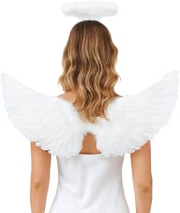 Kit Fantasia Asa De Anjo E Tiara Com Led Carnaval Festa Halloween Adulto