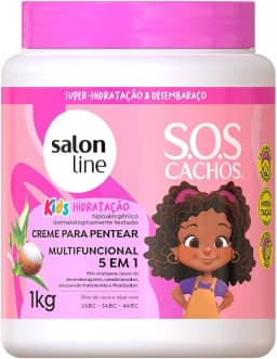 Salon Line, Creme para Pentear, SOS Cachos Kids, Hidratação 5 em 1, Vegano - Para Cabelos Ondulados, Cacheados e Crespos, 1kg