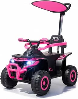 Quadriciclo Elétrico Infantil com Haste Direcionável Som e Luz (Rosa)