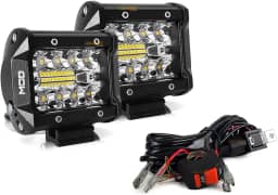 Farol Milha LED Auxiliar Mod LEDs 60W Lente 8D 6500K Foco Spot e Flood 9,5cm Par com Chicote Moto