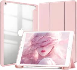 Capa para iPad 10.2 polegadas 9ª e 8ª e 7ª Geração 2021 e 2020 e 2019. Capinha iPad 10,2 Protetora Fina Capa Traseira Transparente Proteção com Suporte para Lápis - Rosa