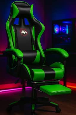 Cadeira Gamer Ergonômica com Apoio para os Pés, Reclinável, Moldada, com Almofadas para Pesçoco e Lombar (Preto Verde)