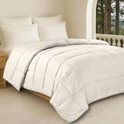 Edredom Toque de Plumas Dupla Face, Microfibra Plumage Liso e Stripe Quadriculado (Pérola Stripes, Queen)