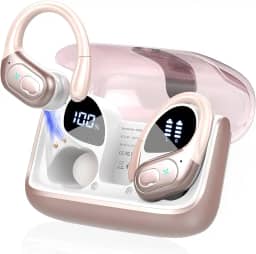 Fones de ouvido esportivos sem fio, 75H Bluetooth 5.3 HiFi Stereo Headphones com microfone HD, cancelamento de ruído ENC, tela dupla de LED, à prova d'água IPX7 para corrida/Rosa