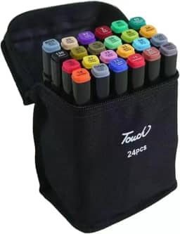 24 Canetas Marcadores para pintar Desenho Professional, Pontas Duplas, Codificados por Cores, Kit Estojo Touch de Bônus, Canetinhas Marca Texto (24)