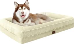 Camas de espuma viscoelástica à prova d'água para cães extra grandes, camas ortopédicas antiderrapantes para cães, cama lavável para animais de estimação com capa removível (bege, GG)