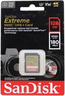 SanDisk Cartão de memória Extreme SDXC UHS-I de 128 GB - C10, U3, V30, 4K, UHD, cartão SD - SDSDXVA-128G-GNCIN, Cor: Cinza/dourado