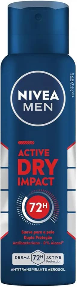NIVEA MEN Desodorante Antitranspirante Aerossol Dry Impact 150ml - Proteção prolongada de 72h, dupla proteção antitranspirante, proteção extra seca, sem alumínio, corantes e conservantes