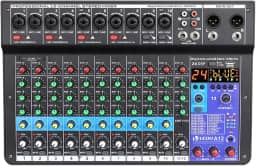 ANVAR Mixer de 12 canais, mixer analógico combinado com placa de som digital Alimentação fantasma de 48 V USB2.0, interface de PC 24 tipos de efeitos DSP produção musical doméstica transmissão em rede