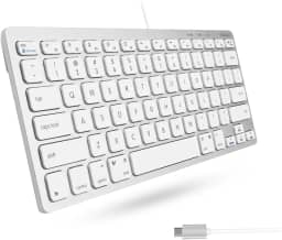 Teclado Macally USB C, Pequeno, Compacto, Com Fio. Plug & Play, para Mac Mini, MacBook Pro/Air, iMac, iPad, Windows, Chromebook, Prata