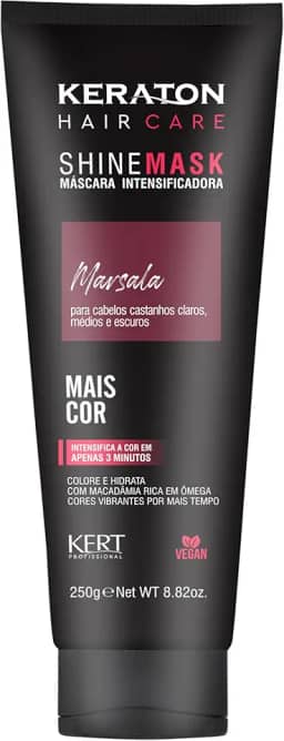 Keraton, Máscara matizadora hidratante, Trata e colore, Para cabelo castanho claro, médio e escuro, Shine Mask, 250g, Marsala