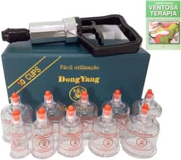 Kit De Ventosa 10 Copos Dong Yang com Livro Ventosaterapia