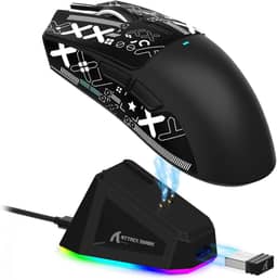 Mouse Gamer ATTACK SHARK X11 Sem Fio Tri-Mode (2.4G/Bluetooth/USB) Com Base RGB – Ergonômico, Alta Precisão Com Adesivo Personalizável (Preto)