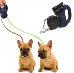 Guia duplo para cães com coleira retrátil para animais de estimação, para passear, extensível, flexível, corda de tração de duas cabeças, com luz LED (Gary)