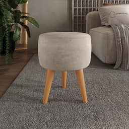 Puff Redondo Banqueta Estofada Decorativa Pé Palito (Bege)