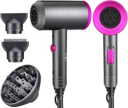 Secador de Cabelo Iônico Profissional Spriak, Ar Quente/Frio, Motor CA Potente de 1800 W, Secagem Rápida, 2 Velocidades/3 Aquecimento, com 2 Bocais e 1 Difusor