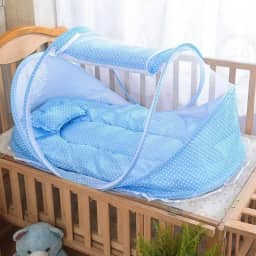 Berço Portátil com Mosquiteiro para Bebê, Cama Acolchoada Dobrável com Travesseiro, Proteção Contra Mosquitos, Ideal para Viagem, Compacto e Confortável KOALAECOM® (Azul)