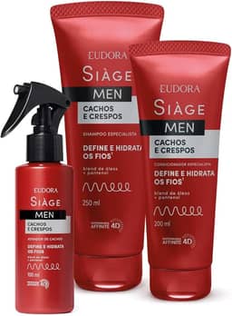 Eudora Kit Siàge Men: Condicionador Cachos e Crespos 200ml + Shampoo Cachos e Crespos 250ml + Spray Ativador Cashos 100ml