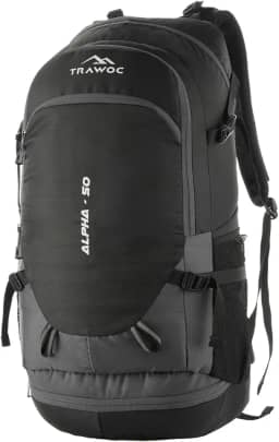 ALPHA Mochila de viagem de 50 litros resistente à água para ciclismo, caminhada, acampamento, para homens e mulheres, garantia de 3 anos