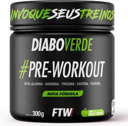 FTW Pré-Treino Diabo Verde em Pó com Cafeína, Aminoácidos Beta‑Alanina e Arginina para Treinos e Atividades Físicas - Pote 300 g (Maça Verde)