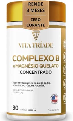 Complexo B Ultra Vita Tríade – Vitaminas B1, B2, B3, B5, B6, B9, B12, Biotina e Magnésio Quelato – 90 Cápsulas Rende 3 meses