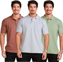 KIT 3 Camisas Polo Masculina Algodão