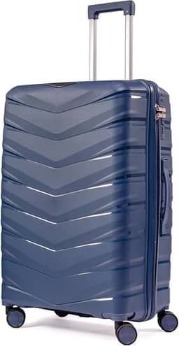 Mala De Viagem Média 23Kg Polipropileno Rodas Duplas 360 Fibra Rígida Tamanho M Leve Resistente Para Despachar (AZUL, MÉDIA)