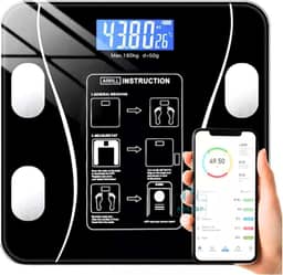 Balança Digital Plus Função Bioimpedância, Bluetooth, App, Saúde, IMC, Gordura Corporal, Músculo, Percentual De Água Para Emagrecimento, Academia, Banheiro, Quarto e Diétas - Capacidade 180kg