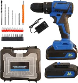 Furadeira e Parafusadeira De Impacto Com 2 Baterias 36V 2 em 1 Sem Fio Torque Ajustavel 127V/220V 10.000 Ma 340W