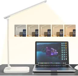 Luminária de Mesa LED com Dupla Alimentação Tomada e USB, 50 LEDs 320Lm, Dimerização Contínua 3000K-6000K, Timer 45min, Toque Sensível, Ideal para Escritório, Estudo e Quarto, Branco