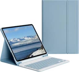 Capa Para Tablet Com Teclado Bluetooth Para iPad 7/8/9 Geração iPad Air3 iPad Pro10,5 Polegadas (Azul Enevoado, Teclado comum)