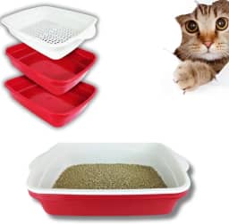 Banheira Gato Furba Grande Com Peneira Caixa de Areia Gatos Banheiro Inteligente 3 Peças + COLEIRINHA LINDA p/seu Pet (VERMELHA)