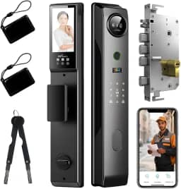 Fechadura Eletronica com Camera, Fechadura Inteligente com Reconhecimento Facial 3D, Tela Olho de Gato e WiFi, Fechadura Biométrica, Adequado para Portas com 4,5-10 CM de Espessura