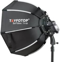 T&YFOTOP Softbox Octogonal de 22'/55 cm com Suporte Tipo S, Estojo de Transporte, Preto, Plástico, Metal e Nylon, Softbox, Flash