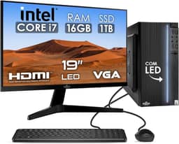 Computador Completo Intel Core i7 16GB SSD 1TB Monitor 19" 4 Núcleos Super Turbo Pc Hdmi Teclado e Mouse Strong Tech