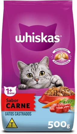 whiskas Ração Whiskas Para Gatos Adultos Castrados Sabor Carne - 500G