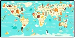 Mouse Pad Gamer Speed Extra Grande 70x35cm - Mapa Mundi Animais - Exbom