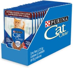 Pack Purina Ração Nestlé Cat Chow Castrados Carne Ao Molho - Com 15 Sachês 85g