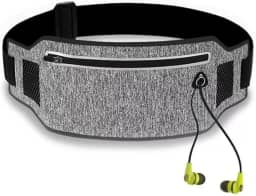 Pochete Corrida Fitness Slim Cintura Antifurto Money Viagem Doleira Água Porta Celular Documento Treino Academia Caminhada Bike Celular (Cinza/Preto)