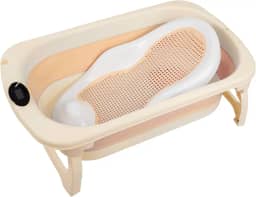 Kit banho - Banheira 30L dobrável com termômetro + rede redutor de banheira - Rosa