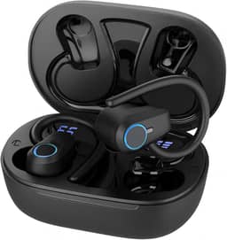 Fone de Ouvido, Bluetooth 5.4, IPX4 à Prova D'Água, Com Microfone Embutido. Design Esportivo e Ergonômico, Ideal Para Corridas, Atividades Físicas, Compatível com IPhone e Android, Anti Ruído (Preto)
