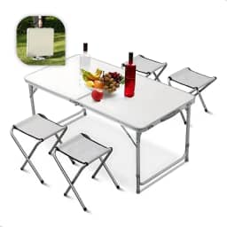 Mesa Dobrável 120x60 Maleta Portátil 4 Banquetas Camping