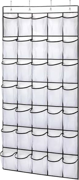 Sapateira de Porta Organizadora, Saco de Armazenamento Suspenso - Vertical, Organizador de Sapatos para Parede, Branco