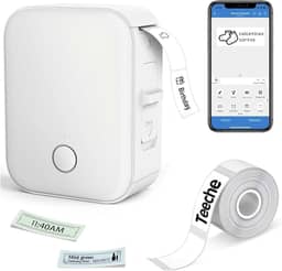 Impressora Térmica de Etiquetas Portátil, Bluetooth, 15mm Largura, Bateria 1000mAh, com App e Rolo de Etiqueta, Branca (Impressora + Rolo de Papel)